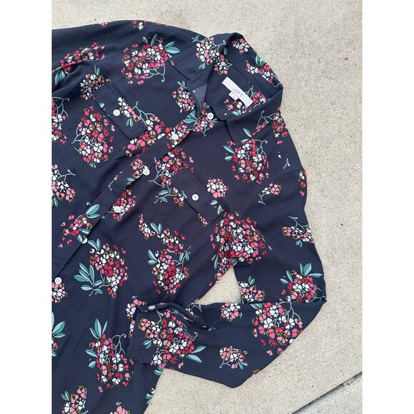 Ann Taylor LOFT grey floral blouse S long sleeve top shirt button up work office - Picture 5 of 5